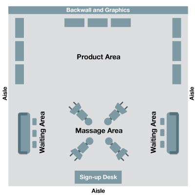 20' x 20' island exhibit chair massage floor plan